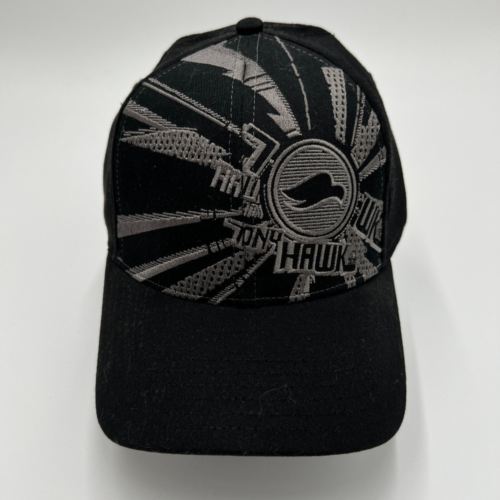Tony Hawk Black Grey Embroidered Logo A-Flex Hat S/M New With Tags Skater Cap